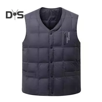Мужской жилет с V-образным вырезом без рукавов, однотонный однобортный жилет с карманами, ветрозащитный утолщенный стеганый жилет, куртка XL темно-синий