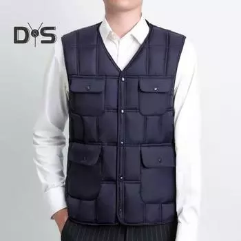 Мужской жилет с V-образным вырезом, без рукавов, на кнопках, однотонный, приталенный, хлопковый жилет с несколькими карманами, нижний жилет L темно-синий