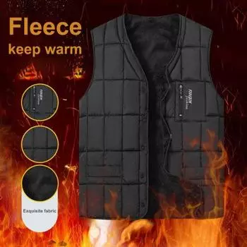 Мужской жилет с V-образным вырезом без рукавов, однобортный стеганый жилет, пальто с карманами на молнии, однотонный цвет XL чёрный