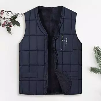Мужской жилет с V-образным вырезом, без рукавов, однобортный стеганый жилет, пальто с карманами на молнии, однотонная плюшевая подкладка, утолщенный терможилет, куртка XL чёрный