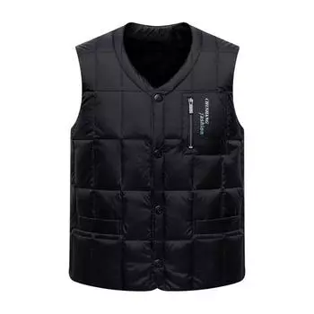 Мужской жилет с V-образным вырезом, без рукавов, однотонный однобортный жилет с карманами L чёрный