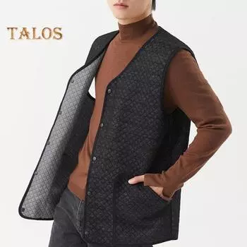 Мужской жилет с V-образным вырезом, без рукавов, однобортный жилет, пальто, однотонный бархатный подклад, теплая жилетка, куртка с карманами M чёрный