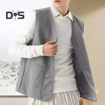 Мужской жилет с V-образным вырезом, без рукавов, однобортный жилет, пальто, однотонный бархатный подклад, теплая жилетка, куртка с карманами M чёрный