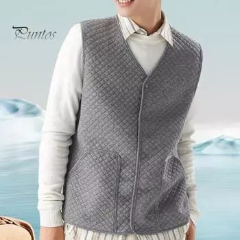 Мужской жилет с V-образным вырезом, без рукавов, однобортный жилет, пальто, однотонный бархатный подклад, теплая жилетка, куртка с карманами M чёрный