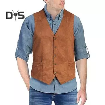 Мужской жилет с V-образным вырезом без рукавов, однобортный приталенный жилет с карманами, однотонный деловой жилет, пальто M серый