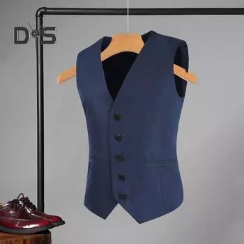 Мужской жилет с V-образным вырезом без рукавов однобортный пиджак однотонный карманный дизайн осенне-зимний деловой жилет M коричневый