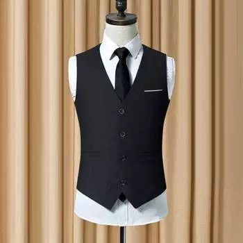 Мужской жилет с V-образным вырезом без рукавов, однобортный, облегающий деловой жилет, однотонный M серый