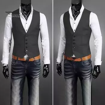 Мужской жилет с V-образным вырезом без рукавов однобортный пиджак однотонный карманный дизайн осенне-зимний деловой жилет M темный кофе