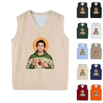 Мужской жилет с V-образным вырезом, без рукавов, трикотажный пуловер L бежевый