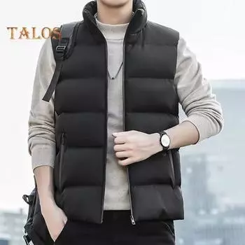 Мужской жилет с воротником-стойкой, без рукавов, застежка-молния, жилет, пальто с карманами, однотонный утолщенный стеганый жилет, куртка M серый