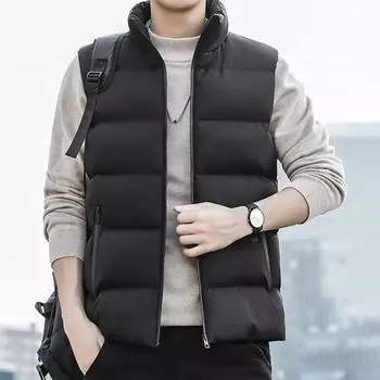 Мужской жилет с воротником-стойкой, без рукавов, застежка-молния, жилет с карманами, однотонный L красный