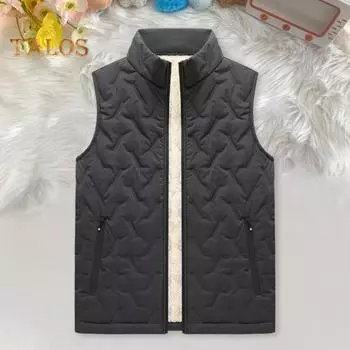 Мужской жилет с воротником-стойкой, без рукавов, утолщенная бархатная подкладка, жилет с карманами, однотонный жилет из хлопка с застежкой-молнией L хаки