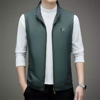 Мужской жилет с воротником-стойкой, двухсторонний жилет для занятий спортом на открытом воздухе, жилет с застежкой-молнией, без рукавов, трендовое пальто 170