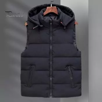 Мужской жилет с воротником-стойкой, капюшоном, без рукавов, на молнии, с карманами, однотонный утолщенный жилет, куртка XL серый