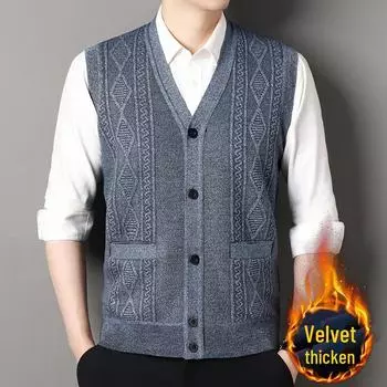 Мужской жилет-свитер без рукавов из плотного бархата для зимы