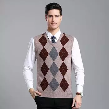 Мужской жилет-свитер без рукавов с V-образным вырезом - Весна/Осень W916 L-115 серый