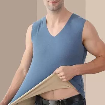 Мужской жилет-топ с V-образным вырезом, без рукавов, термофиксирующий бесшовный дизайн, двусторонний, матовый, ремесленный, пуловер, жилет L чёрный