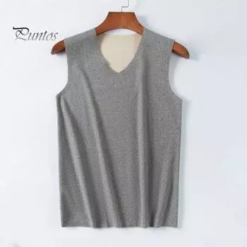 Мужской жилет-топ с V-образным вырезом, без рукавов, термофиксирующий бесшовный дизайн, двусторонний, матовый, ремесленный, пуловер, жилет L чёрный