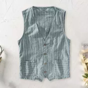 Мужской жилет в британском стиле с v-образным вырезом, полосатый принт без воротника и жилет, пальто, карманы без рукавов, однобортный жилет XL серый