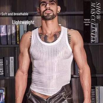 Мужской жилет в полоску с перекрестными полосками: Тонкий, прозрачный, эластичный, приятный для кожи, облегающий мышцы One Size