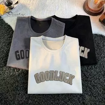 Мужской жилет в стиле ретро с круглым вырезом без рукавов, спортивный жилет с буквенным принтом, уличный стиль, замшевая летняя футболка с широкими бретельками M чёрный