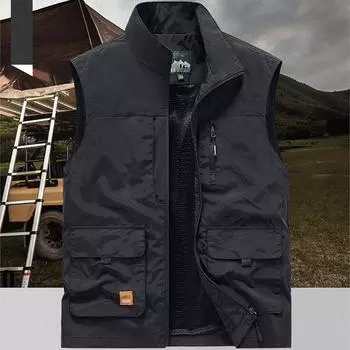 Мужской жилет, весенне-осенняя уличная фотография, средний и пожилой возраст, жилет для спецодежды с несколькими карманами, двусторонняя куртка XXXXXL чёрный