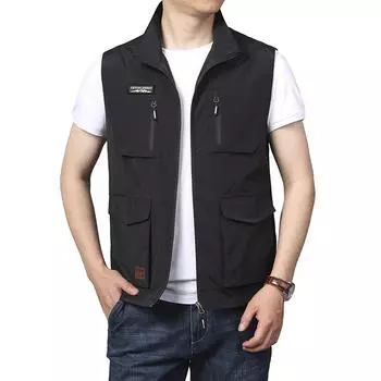Мужской жилет весна-лето тонкий открытый многокарманный рабочий жилет быстросохнущий жилет мужской рыболовный жилет M серый