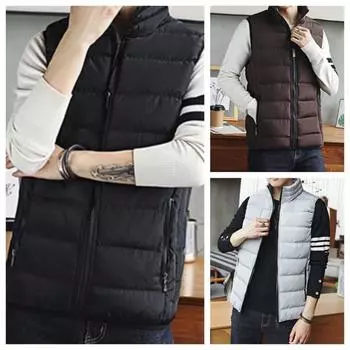 Мужской жилет ветрозащитный жилет мужская куртка без рукавов жилет зимняя куртка повседневное пальто мужской пуховый хлопок теплый утолщенный жилет толстый жилет M чёрный