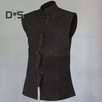 Мужской жилет, винтажный средневековый Ренессанс, джентльмен, Satge, без рукавов, одноцветный, с воротником-стойкой, костюм для ролевых игр, косплей M кофейный