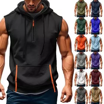 Мужской жилет, жилет, повседневный жилет с капюшоном и пуловер L