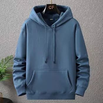 Мужской зимний бархатный пуловер с капюшоном больших размеров - супермягкий и удобный L чёрный