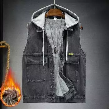 Мужской зимний большой размер теплый джинсовый жилет зимние утепленные ветрозащитные теплые жилеты XXXL
