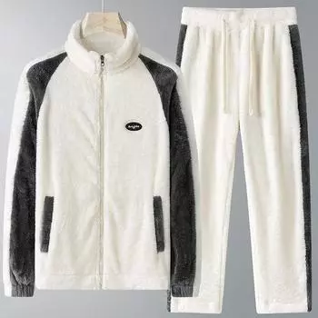 Мужской зимний домашний костюм, Plus Plus Plus Fat, очень толстый, теплый, воротник-стойка, комплект из двух предметов для дома и отдыха 8XL