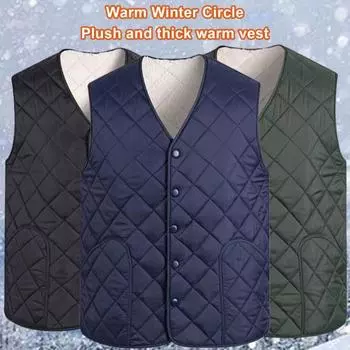 Мужской зимний хлопковый жилет с V-образным вырезом без рукавов, теплый толстый сплошной цвет, однобортный кардиган, толстый плюшевый плюшевый размер, мужской пуховый жилет 2XL синий