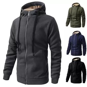 Мужской зимний кардиган из овечьего флиса с капюшоном, флисовая толстовка с капюшоном, повседневная толстовка с капюшоном, плюшевая толстовка с капюшоном Oat L чёрный