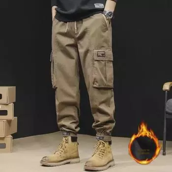 Мужской зимний комбинезон с манжетами из бархата, модные и свободные повседневные брюки, 2023 г. 3XL