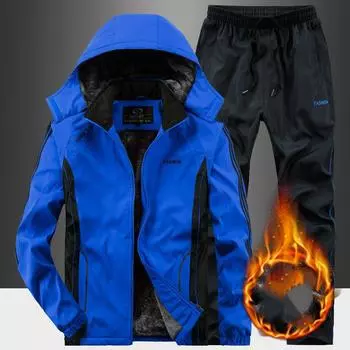 Мужской зимний комплект больших размеров для снега, кардиган с длинными рукавами и капюшоном + теплые брюки, комплект из двух предметов 5XL