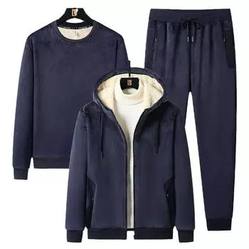 Мужской зимний комплект для увеличения веса и размера, мужская толстовка с капюшоном из золотистого бархата, свитер из овечьего бархата, повседневный комплект из 3 предметов 8XL