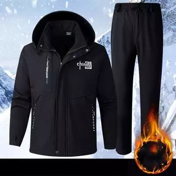 Мужской зимний комплект, водонепроницаемый, языковой, с маркировкой, комплект из 2 предметов, большой размер, теплая куртка + теплые брюки 4XL