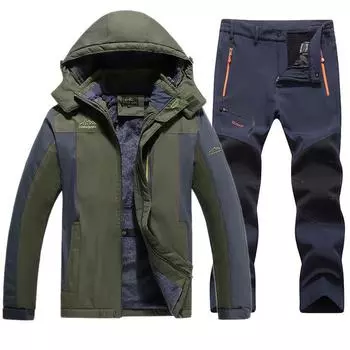 Мужской зимний костюм для походов на открытом воздухе, рабочий костюм, большая теплая куртка + теплые брюки, комплект из 2 предметов XS