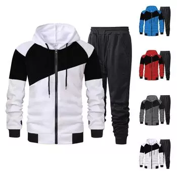 Мужской зимний костюм с капюшоном на молнии с цветными блоками и длинным рукавом, свитшот и брюки XXXL красный