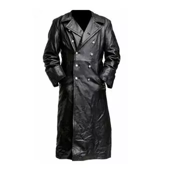 Мужской зимний модный длинный плащ плюс размер с поворотным вырезом, однотонное длинное кожаное пальто, повседневные крутые мужские теплые куртки S чёрный