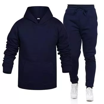 Мужской зимний однотонный худи с капюшоном на кулиске и спортивные штаны XXL