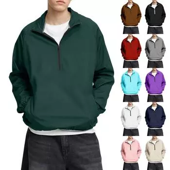 Мужской зимний однотонный топ с воротником-стойкой и застежкой-молнией на половину длины, рукавом реглан, длинным рукавом M тёмно-синий