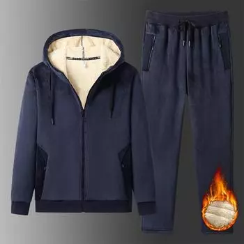 Мужской зимний повседневный модный утолщенный костюм большого размера, толстовка с капюшоном из овечьего флиса, спортивные штаны, повседневный комплект из двух предметов L