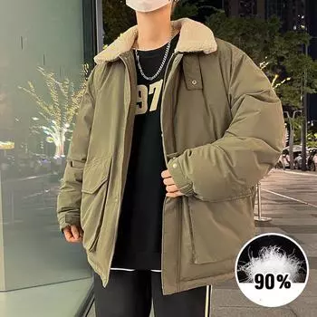 Мужской зимний пуховик с воротником из овечьей шерсти и лацканами, теплый и легкий M