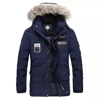 Мужской зимний пуховик, утепленная теплая куртка с большим меховым воротником M