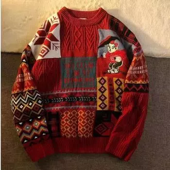 Мужской зимний рождественский ретро-свитер с круглым вырезом, утолщенный, вязаный пуловер, повседневный свитер большого размера XXXL