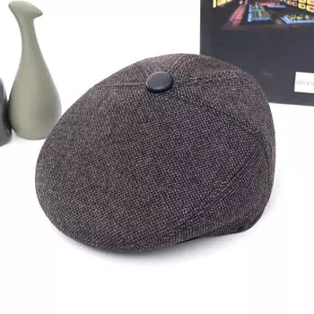 Мужской зимний шерстяной берет с защитой ушей One Size чёрный