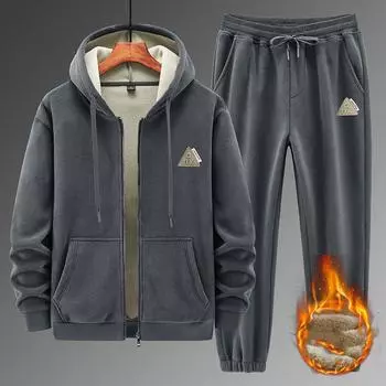 Мужской зимний спортивный комплект, теплая толстовка с капюшоном, шерстяная спортивная одежда для фитнеса S чёрный